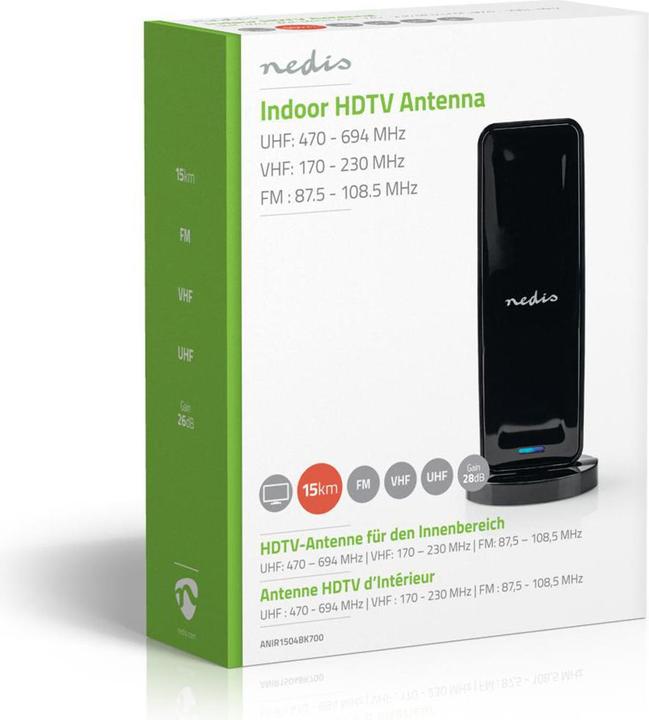 Produktbild Nedis Innenantenne Aktiv FM/UHF/VHF Empfangsbereich: 0-15 km LTE700 Verstärkung dBi (bei Antennenkab (Zimmerantenne, 28 dB, UKW / MW / LW, DAB/ DAB+)