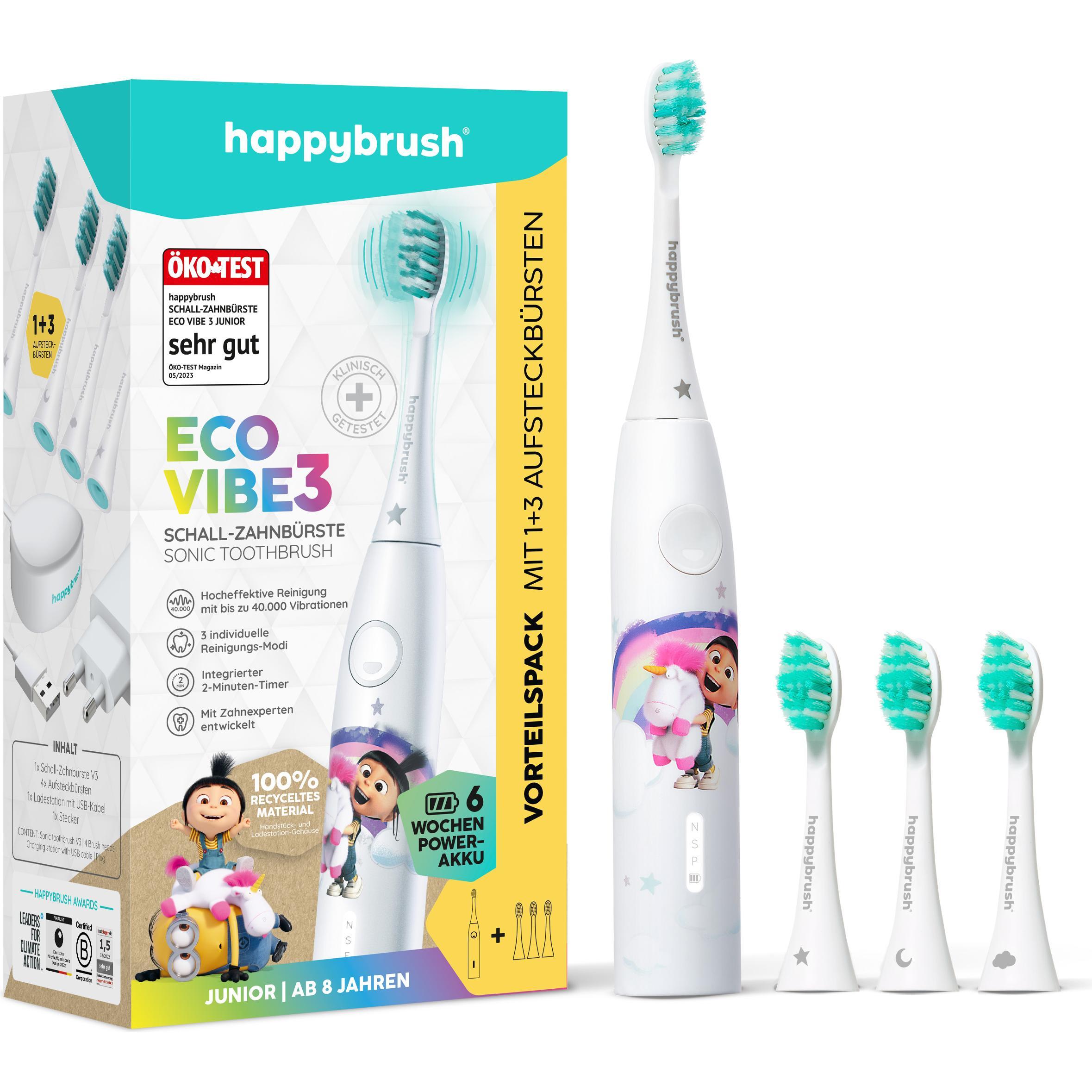 happybrush, Elektrische Zahnbürste, Happy Brush ECO VIBE KIDS Agnes + 3 Refills (Schallzahnbürste)