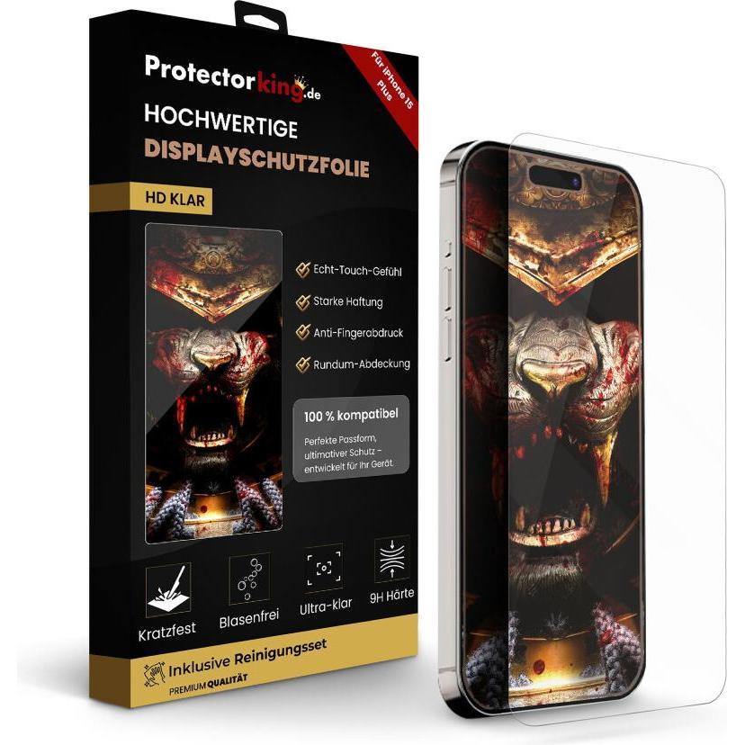 Protectorking 3x echtes Tempered 9H Panzerhartglas 3D KLAR (3 Stück, Apple iPhone 15 Plus), Smartphone Schutzfolie, Tran...