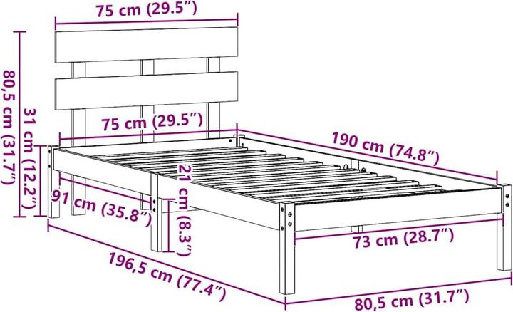 Image du produit vidaXL Bettgestell (75 x 190 cm)
