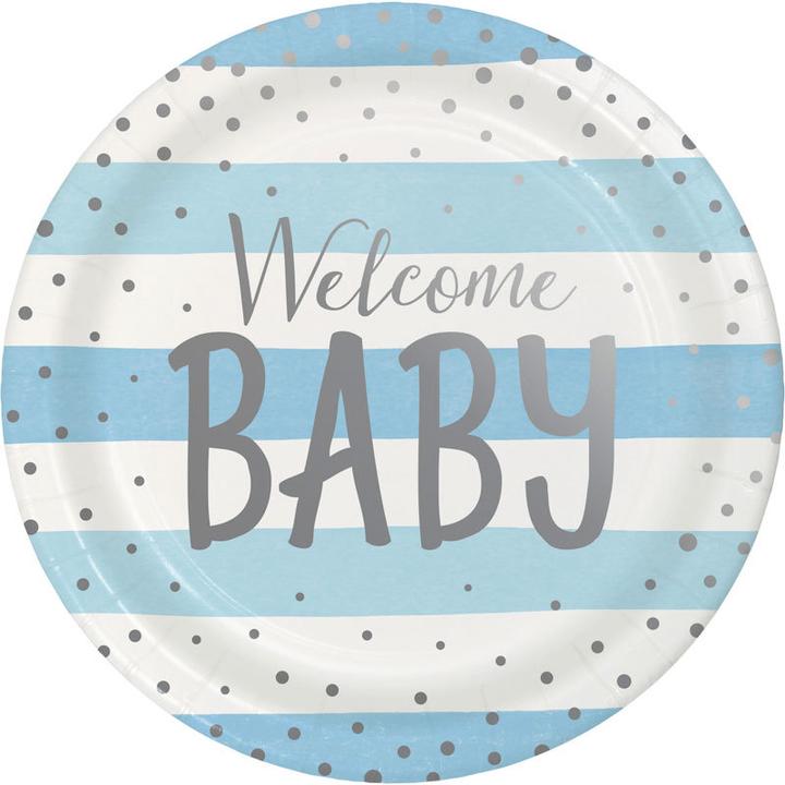 Immagine prodotto Creative Party Piatto di carta blu e argento Welcome Baby (8 x)