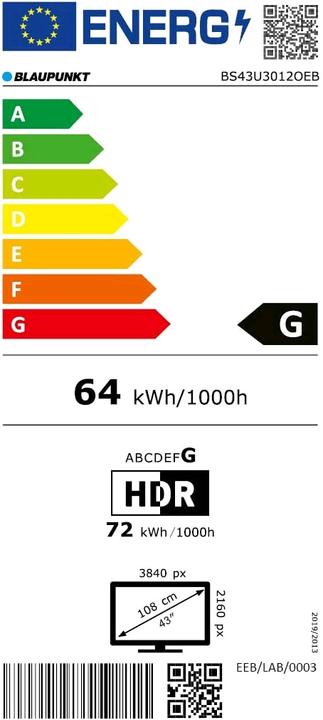 Energie-Label Blaupunkt BS43U3012OEB (43", LED, 4K)