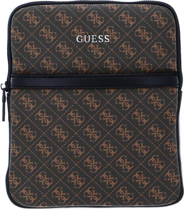 Guess Vezzola, Flat Top Zip, Textile Crossbody Bag, Brown, For Men