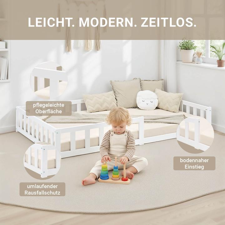 Immagine prodotto Homestyle4u Kinderbett mit Matratze & Lattenrost Rausfallschutz (120 x 200 cm)