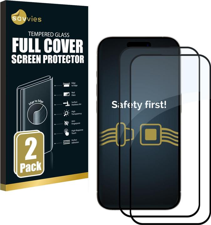 Produktbild Savvies Full-Screen Displayschutz Panzerglas Schutzglas (2 Stück, Apple iPhone 15 Plus)