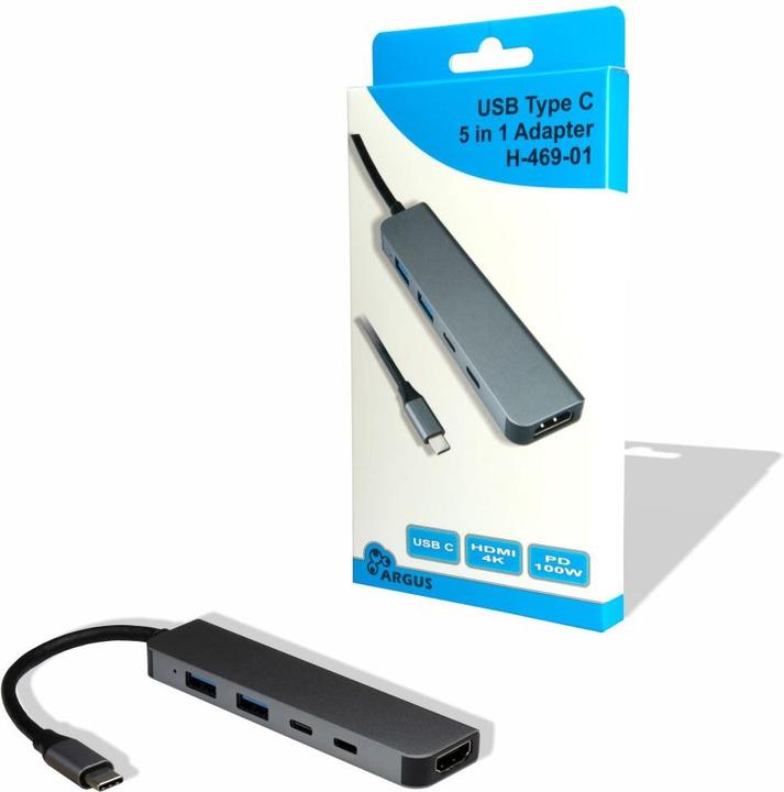 Produktbild Intertech Inter-Tech Adapter Argus H-469-01 5in1 USB-C,HDMI 4K,PD100W (USB)