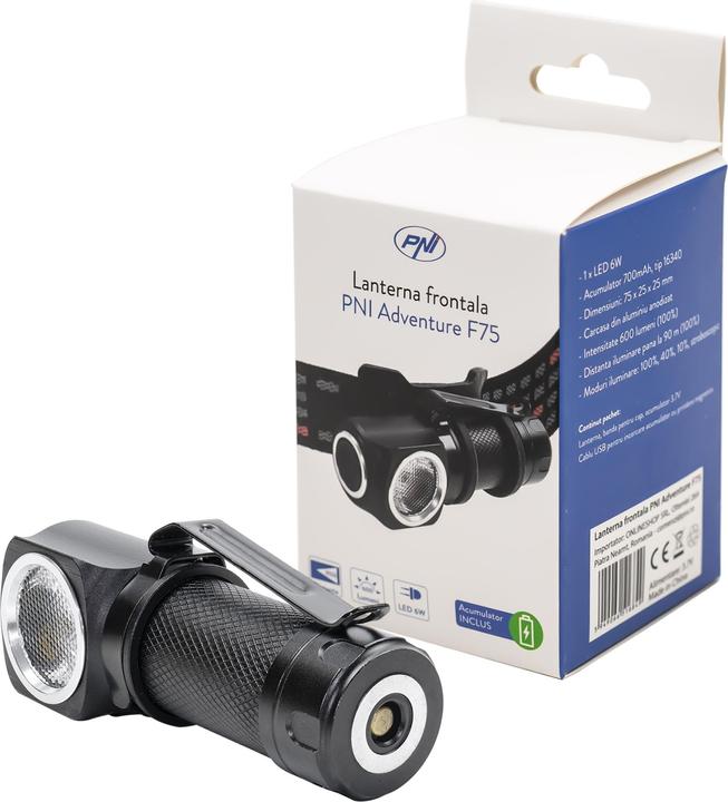 Actual product image PNI Adventure F75 headlamp with 6 W LED, 600 lm, aluminium, with rechargeable battery and magnetic USB (600 lm)