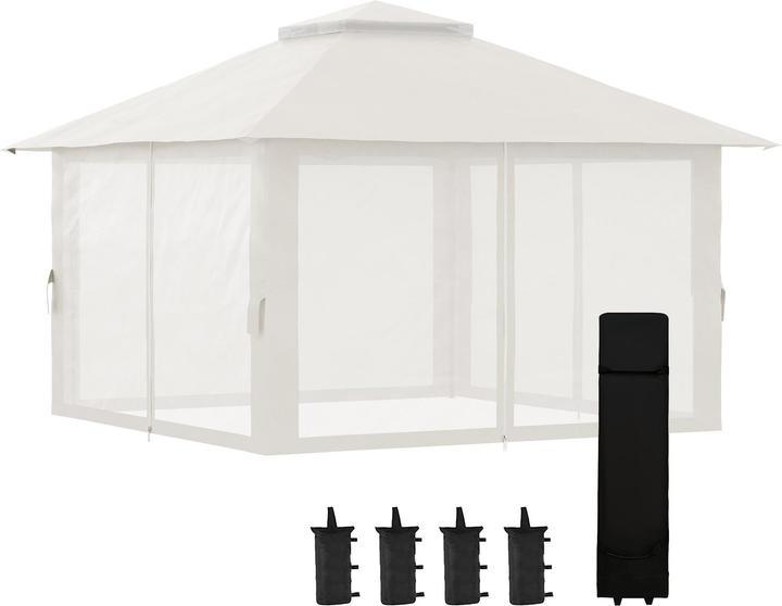 Swisshandel24 Faltpavillon ca. 4 x 4 m, Pavillon mit 4 Netzvorhängen, höhenverstellbarer Gartenpavillon mit UV-Sch (392 cm, 392 cm)