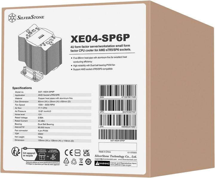 Produktbild Silverstone SST-XE04-SP6P - Xenon CPU Cooler for AMD SP6 socket, small form factor, dual ball bearin