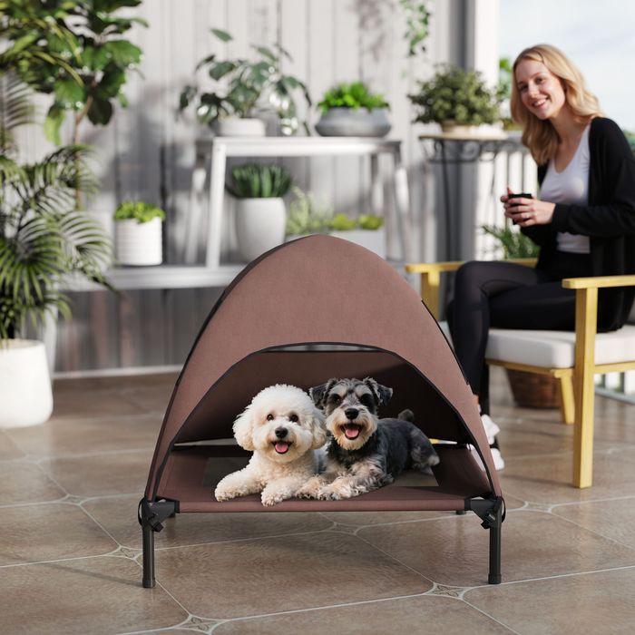 Produktbild Swisshandel24 Hundeliege Outdoor mit Dach, Erhöhtes Hundebett für Mittelgrosse Hunde, 76 x 61 x 71cm, Kaffee (Hund)