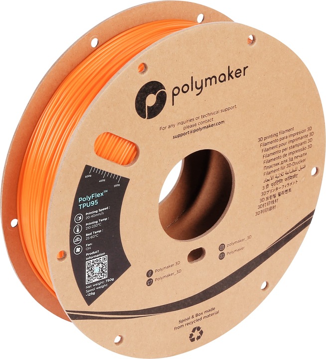 Actual product image Polymaker PD01006 PolyFlex TPU-95A Filament TPU flexible 1.75 mm 750 g Orange 1 (TPU, 1.75 mm, 750 g, Orange)