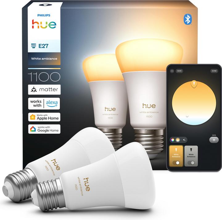 Actual product image Philips Hue White Ambiance (E27, 11 W, 1100 lm, 2 x, F)