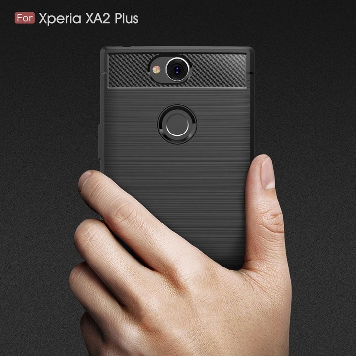 Produktbild König Design Hülle Handy Schutz für Sony Xperia XA2 Plus Case Cover Bumper Carbon Optik Grau (Xperia XA2 Plus)
