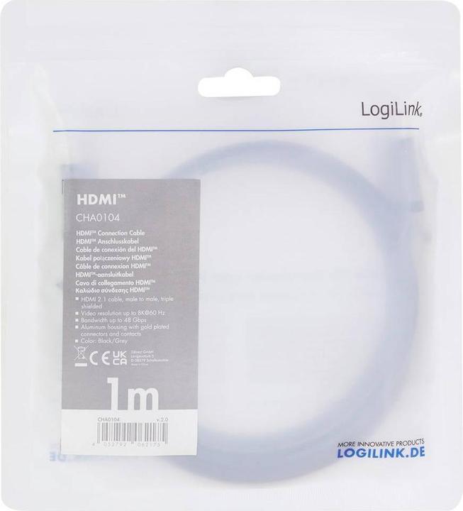 Produktbild LogiLink Ultra High Speed HDMI mit Ethernetkabel (1 m, HDMI, 2.1)