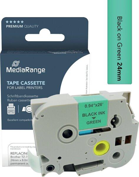 Actual product image MediaRange Script tape cassette black on green 8m x 24mm (2.40 cm, Black, Green)