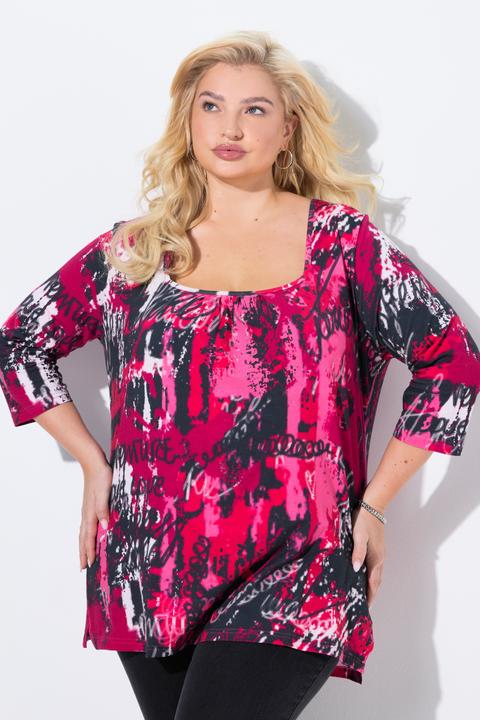 Produktbild Ulla Popken Shirt, A-Linie, Zierfalten, Carree-Ausschnitt, 3/4-Arm (46, 48)