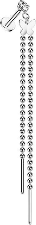Immagine prodotto Star Piercing Micro labret filo interno argento cristallo argento set ciondolo farfalla catena a sfera (senza ottone, Acciaio chirurgico 316L)