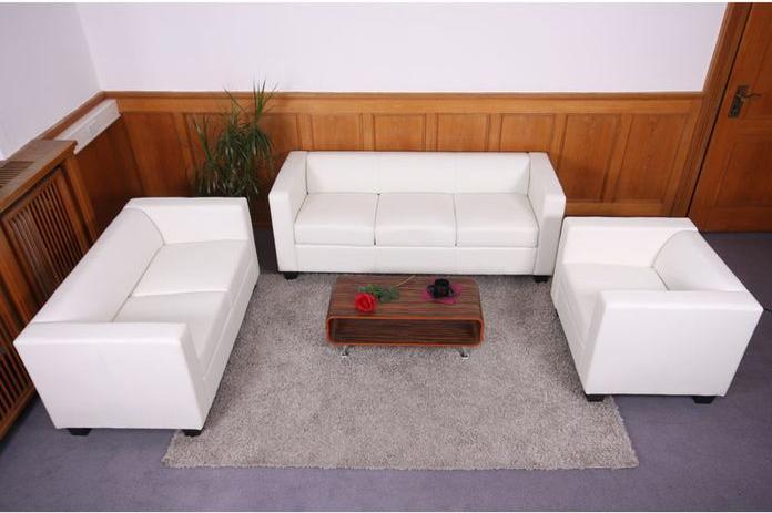 Produktbild Mendler 3-2-1 Sofagarnitur Couchgarnitur Loungesofa Lille Kunstleder, weiss (2-Sitzer, 3-Sitzer)