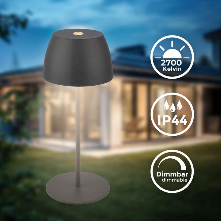 Produktbild B.K.Licht Akku LED Tischleuchte - Mini Touch, anthrazit (150 lm)