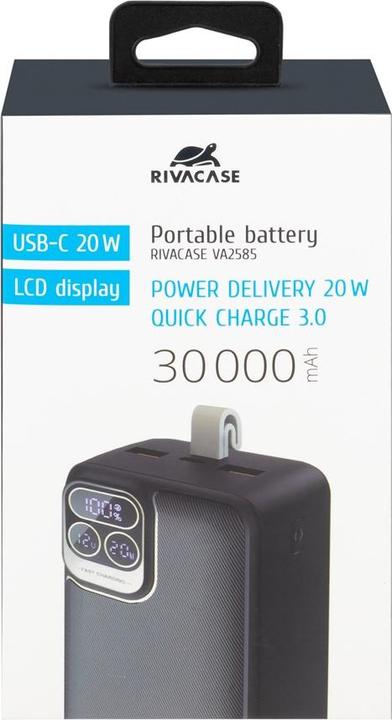 Produktbild Rivacase Powerbank 30000 mAh USB-C 20W + LCD schwarz (1x I/O USB-C PD 18W / PD 20W 2x USB-A QC 3.0 (30000 mAh, 20 W, 111 Wh)