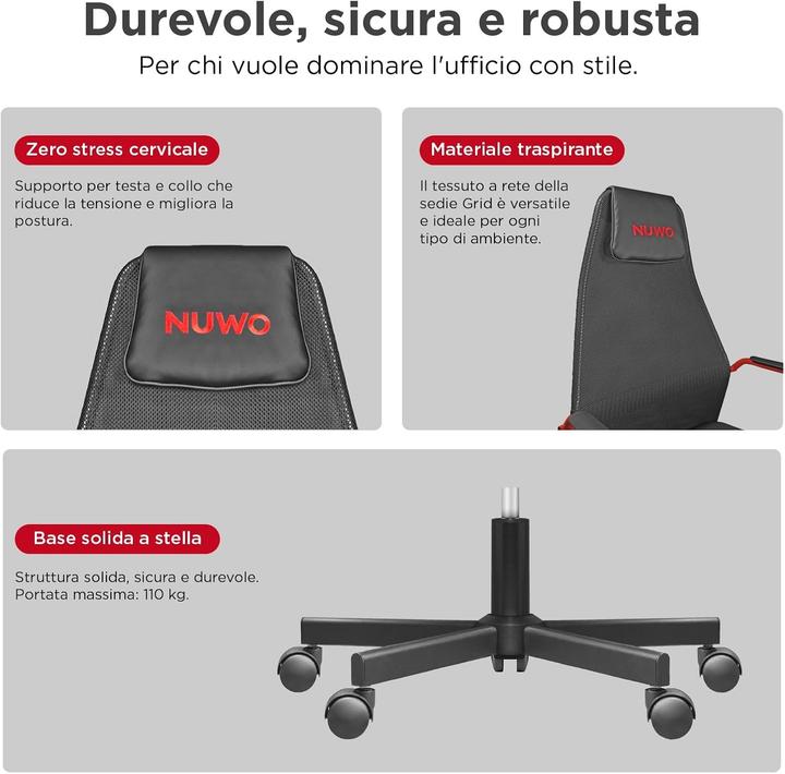 Image du produit Noua Drehbarer, höhenverstellbarer Gaming- und Bürostuhl mit atmungsaktiver Netzbespannung