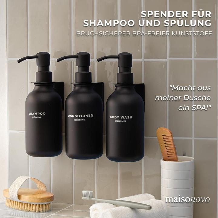 Image du produit Maisonovo 3er Set Shampooflaschen zum Befüllen mit Wandhalterung