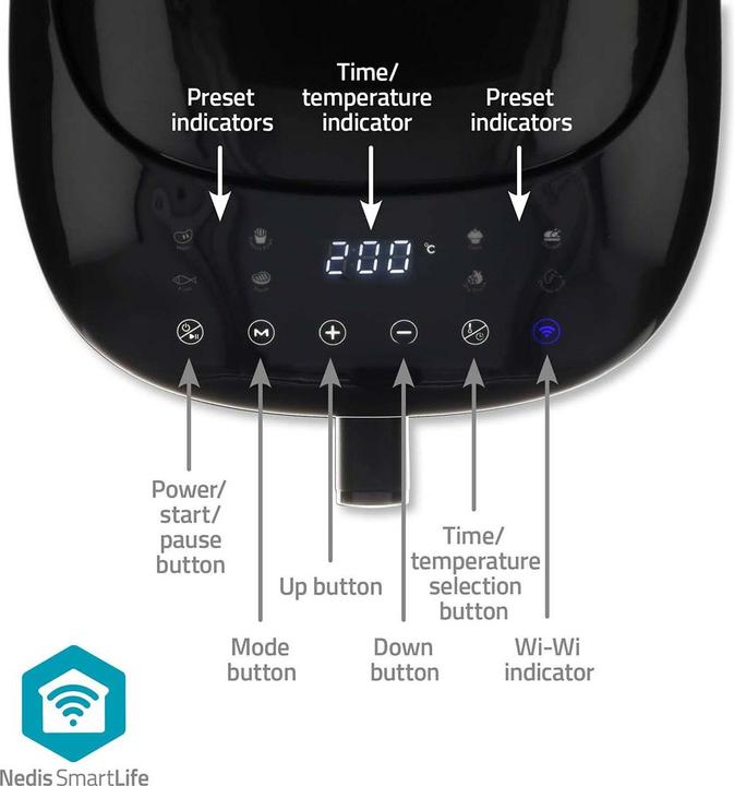Image du produit Nedis Friteuse à air chaud SmartLife Wi-Fi | 7,2 l | Minuterie : 240 min | Nombre de programmes préréglés