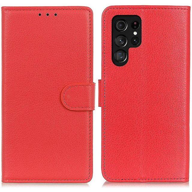 Thumbnail - MU Classic Litchi Leder Bookcover Series (Samsung Galaxy S22 Ultra), Smartphone Hülle, Rot