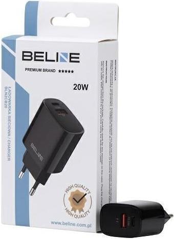 Produktbild Beline Ład. siec. 1x USB-C + 1x USB 20W czarna /black (only head) PD 3.0 + QC 3.0 BLN2CB20 (20 W)