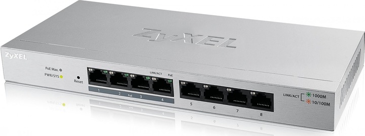 Actual product image Zyxel GS1200-8HP: 8Port PoE+ Switch, V2 (8 Ports)