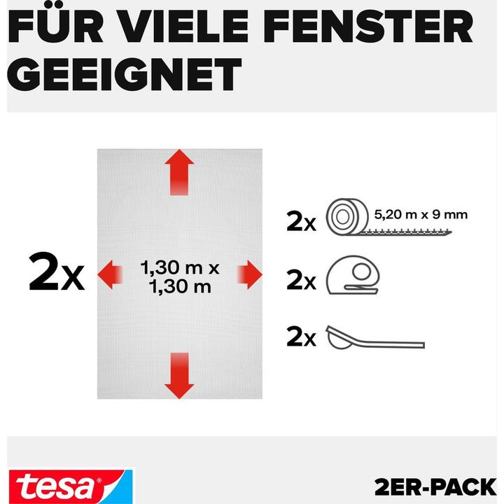 Actual product image tesa 2x COMFORT insect screen for windows, with Velcro tape, self-adhesive, without drilling (130 x 130 cm)