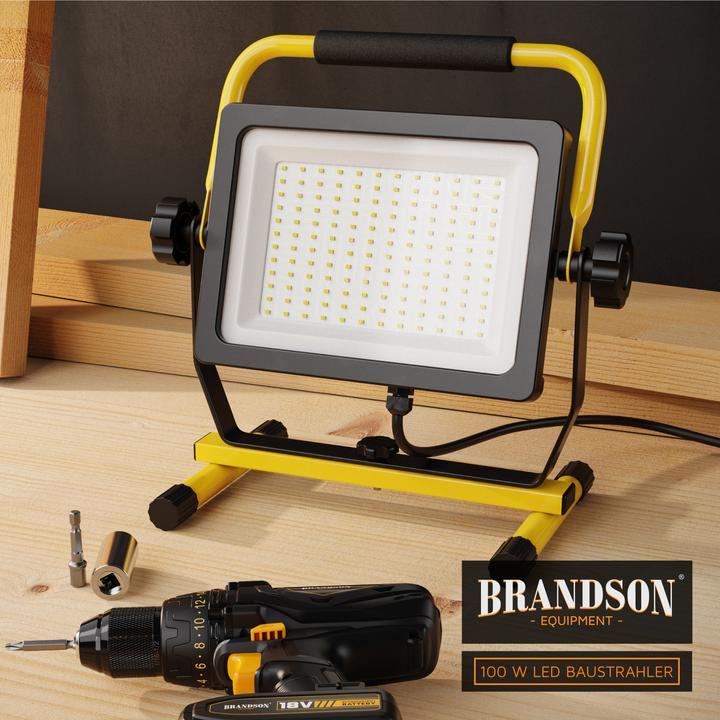 Produktbild Brandson Baustrahler, 100W LED Arbeitsleuchte, 144 SMD LEDs, Bauscheinwerfer, Bauscheinwerfer, 4m Kabel, IP65 (10000 lm)