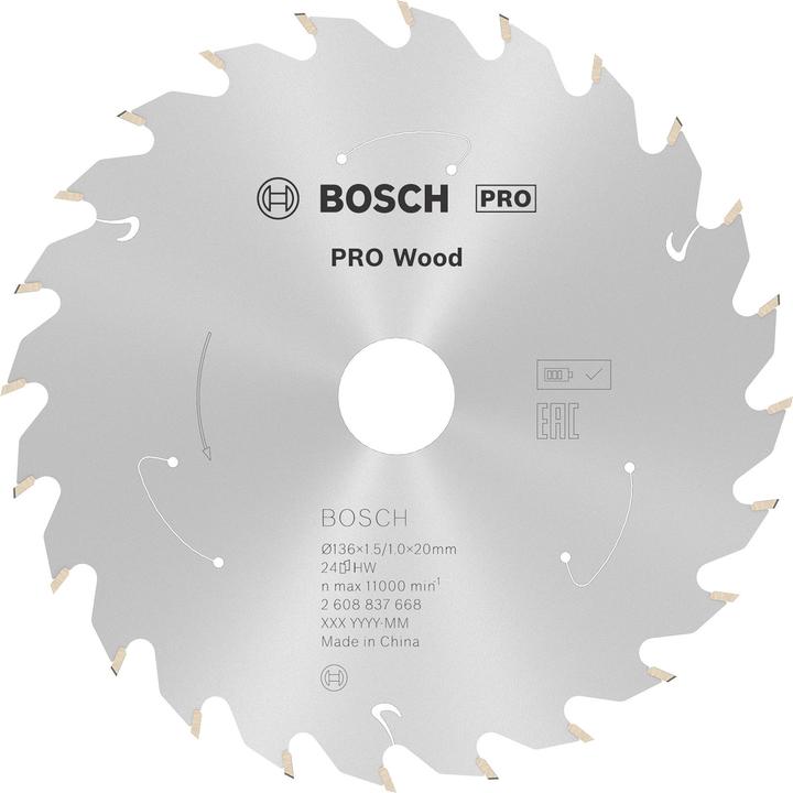 Produktbild Bosch Professional Zubehör PRO Wood cordless Kreissägeblatt, 136 x 1,5 x 20 mm