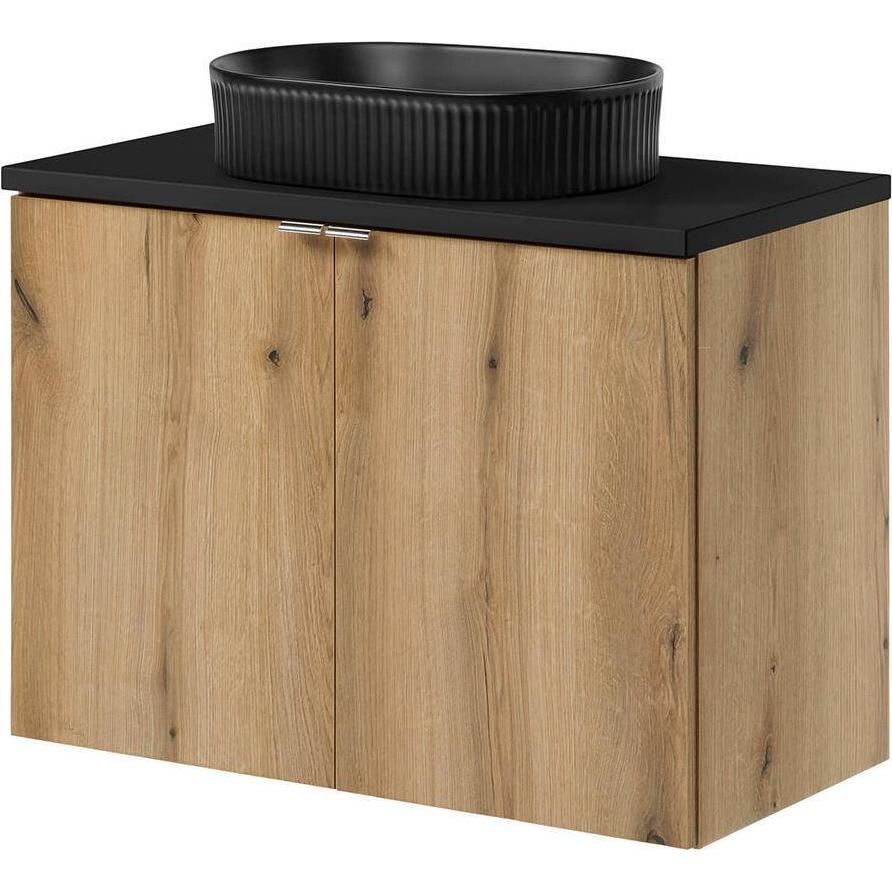 En.Casa, Badmöbelset, Waschtisch Skelbolu mit Türen 80x71x40 cm Eichenoptik/Schwarz