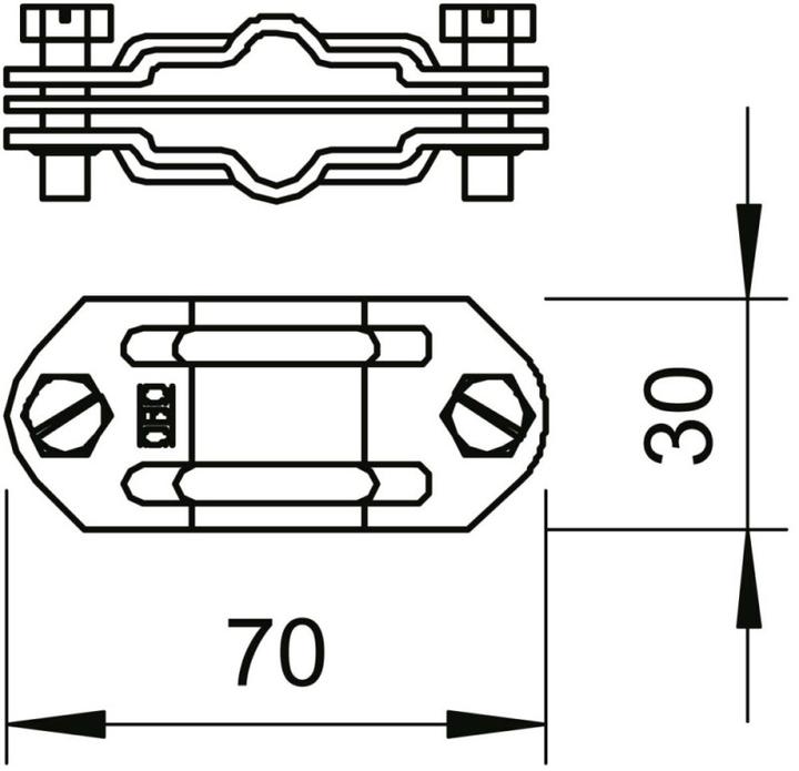 Produktbild OBO Bettermann Vertr Trennstück Zweimetallverbi nder 233 ZV Geeignet für Verbindung Rd 8-10 / FL 30, Werkstoff Kup