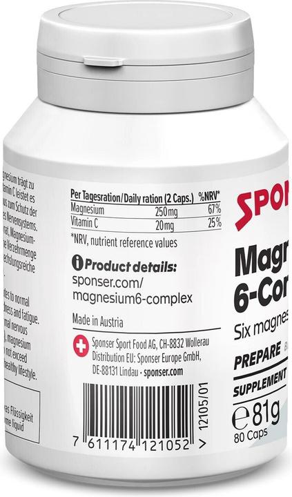 Nutritional values and ingredients Sponser Magnesium 6-Complex (80 pcs., Capsules, 81 g)