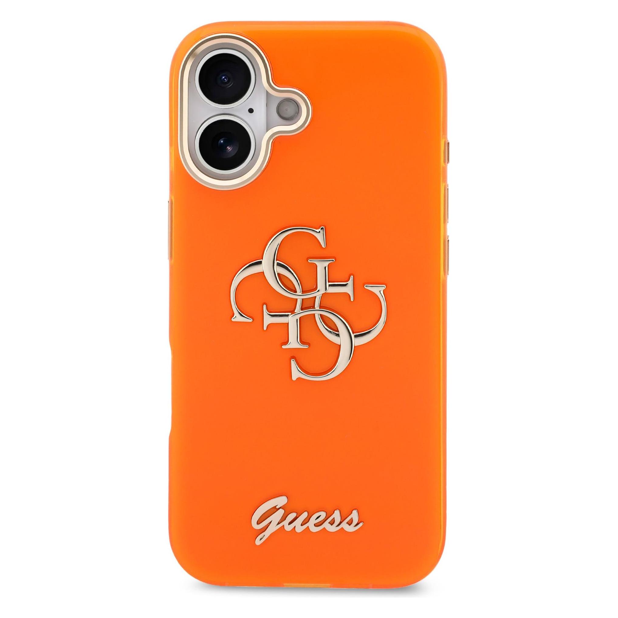 Guess Iml 4G Script Metall Logo -Rückseite Für IPhone 17 Orange (Apple IPhone 17), Smartphone Hülle, Orange