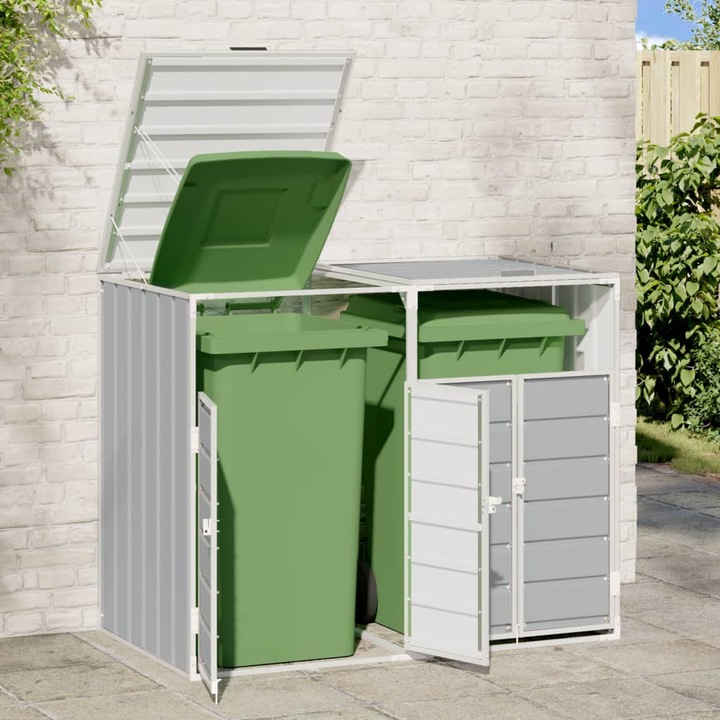 Produktbild VidaXL Mülltonnenbox für 2 Tonnen Grau 144x81x113 cm Stahl