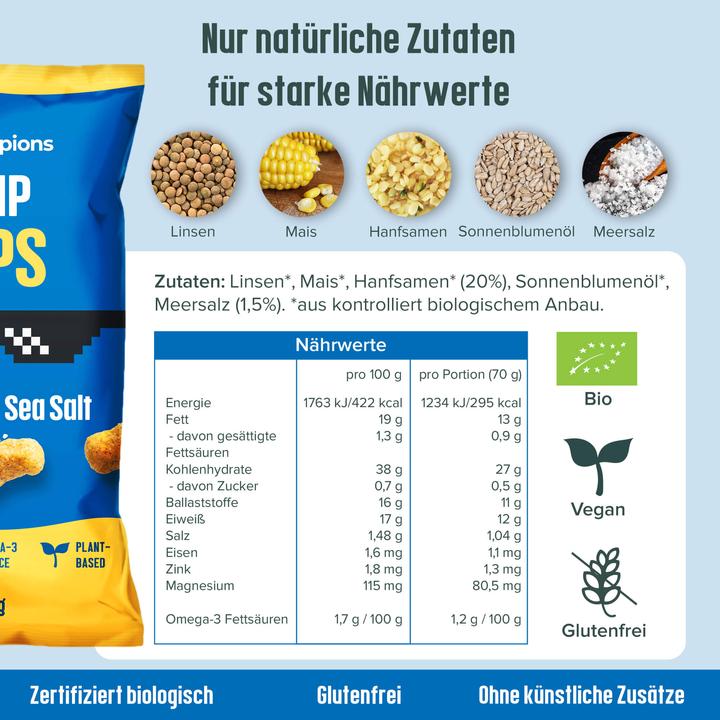 Produktbild Hempions Bio Hanf Flips Sea Salted (70 g, 1 Stk.)