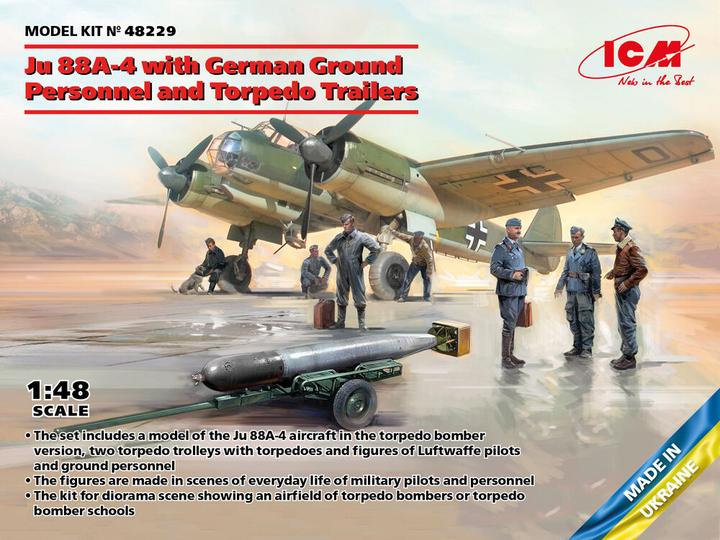 Produktbild ICM Ju 88A-4 with German Ground Personnel and Torpedo Trailers