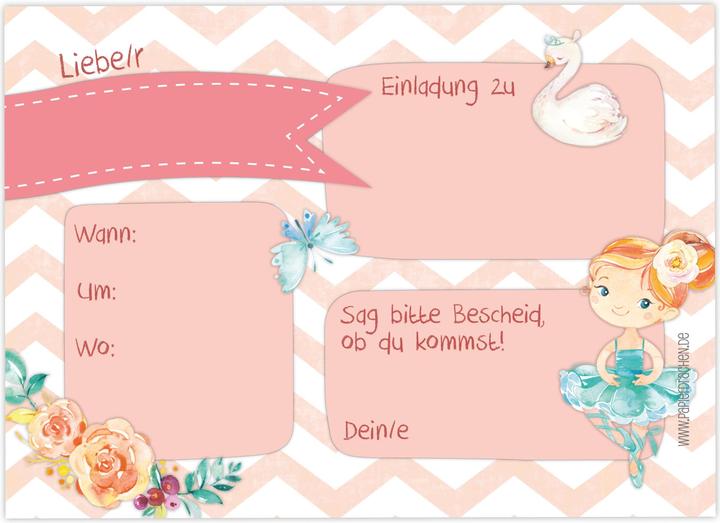 Actual product image Papierdrachen 12 Einladungskarten zum Geburtstag – Ballerina (12 pcs.)