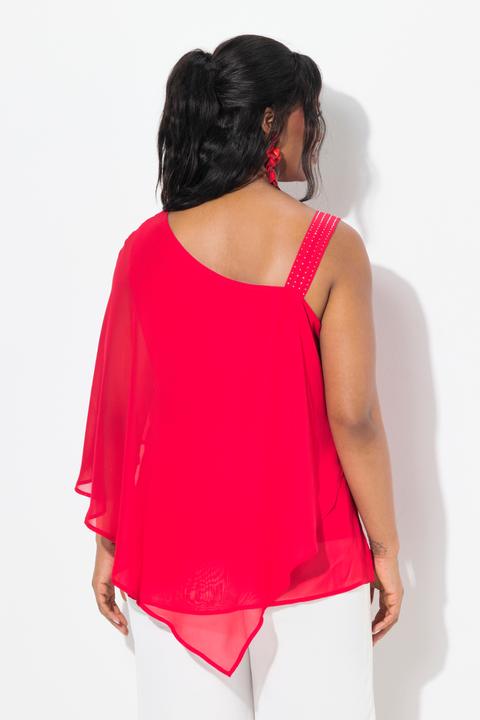 Produktbild Ulla Popken Chiffon-Bluse, One-Shoulder-Überwurf, A-Linie, 3/4-Arm (54)
