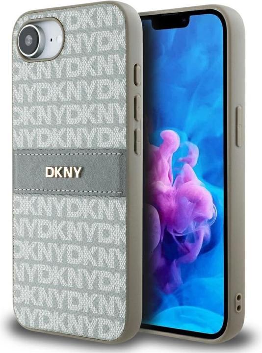 Produktbild DKNY Etui Repeat Texture Pattern with Tonal Stripe do iPhone 16e beżowy (Apple iPhone 16e)