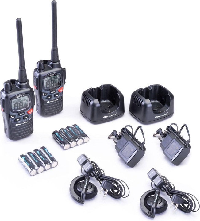 Produktbild Midland G9 Pro 2er Kofferset, PMR446 2 Standlader, 2 MA24-L Headsets, 8 AA Akkus (1800 mAh) (12 km)