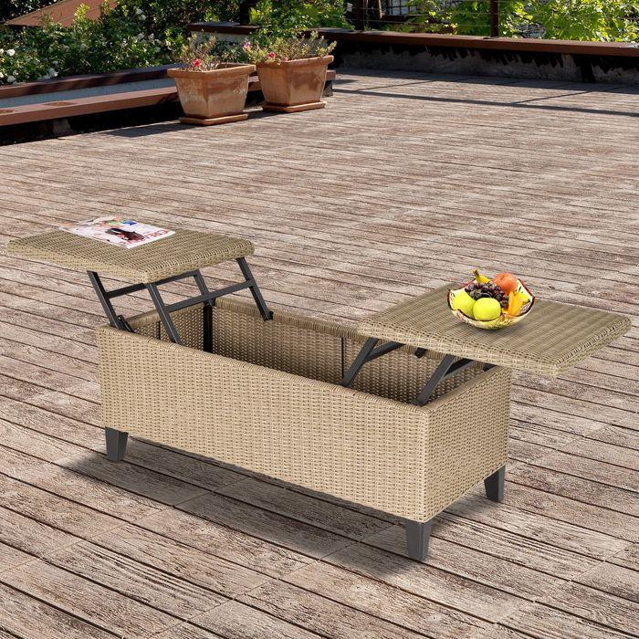 Produktbild Swisshandel24 Polyrattan Beistelltisch Garten Couchtisch Gartentisch Balkontisch ausziehbar Stahl Khaki 103 x 50 x