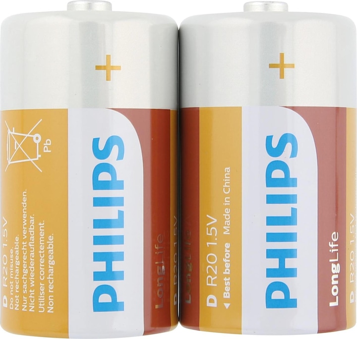 Actual product image ProPlus Philips Longlife batteries D 2 pieces in blister (2 pcs., D)