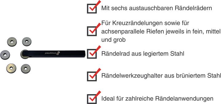 Produktbild Paulimot Rändelwerkzeug mit 6 HSS-Rädern, 10 x 10 mm