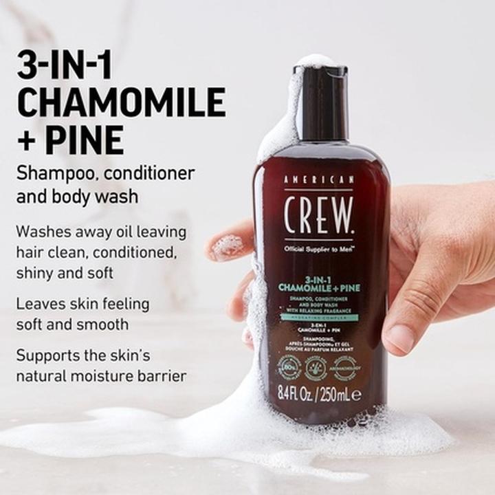 Image du produit American Crew Shampooing, après-shampooing et lavage pour le corps 3 en 1 à base de chamomile et de pin (1000 ml, Shampoing liquide)