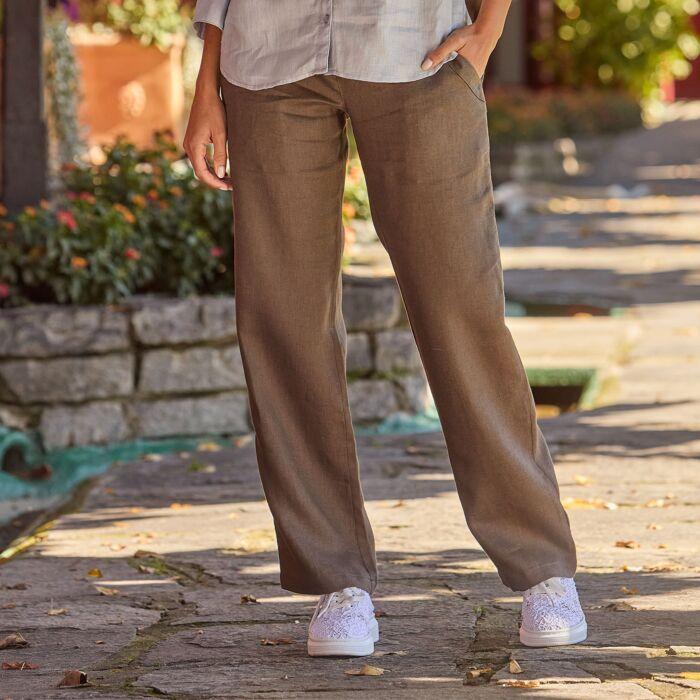 Produktbild Artime Damen Leinenhose mit Elastbund und Bindekordel (48)
