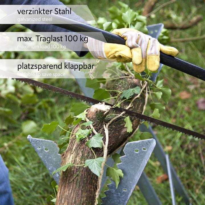 Image du produit Wiltec XPOtool Chevalet de scie pliable 3 porte-bûches galvanisé Chevalet de scie à bois Aide au sciage (80 cm, 81 cm)